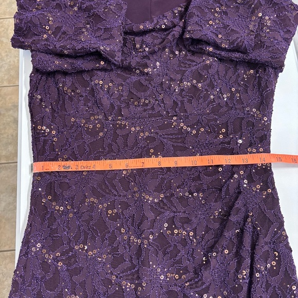 Lauren Ralph Lauren Dark Purple Lace Sequin Cowl-Neck Sheath Dress Sz 8 - Picture 11 of 15